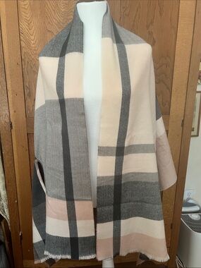 J. Crew Blush and Gray Plaid Wrap Cape